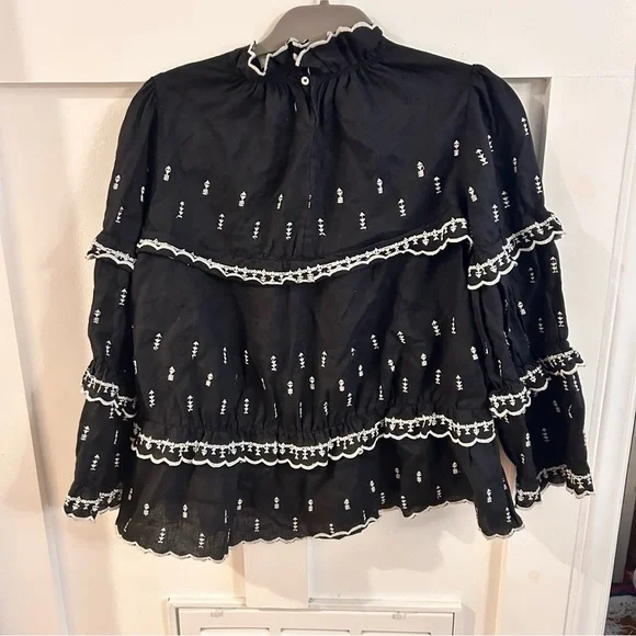 ISABEL MARANT ÉTOILE Daniela Boxy Embroidered Ruffle Blouse, Black - Picture 7 of 8